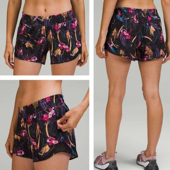 LULULEMON Hotty Hot Low-Rise Lined Short 4" Size 2 Veiled Floral Black Multi - Picture 1 of 7